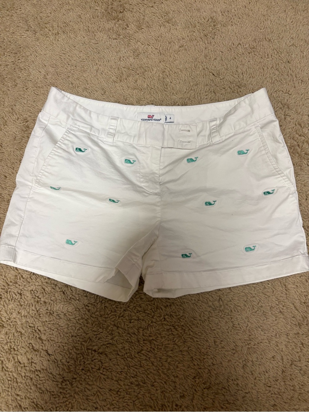 Vineyard Vines White Shorts with Teal Whale Embroidery